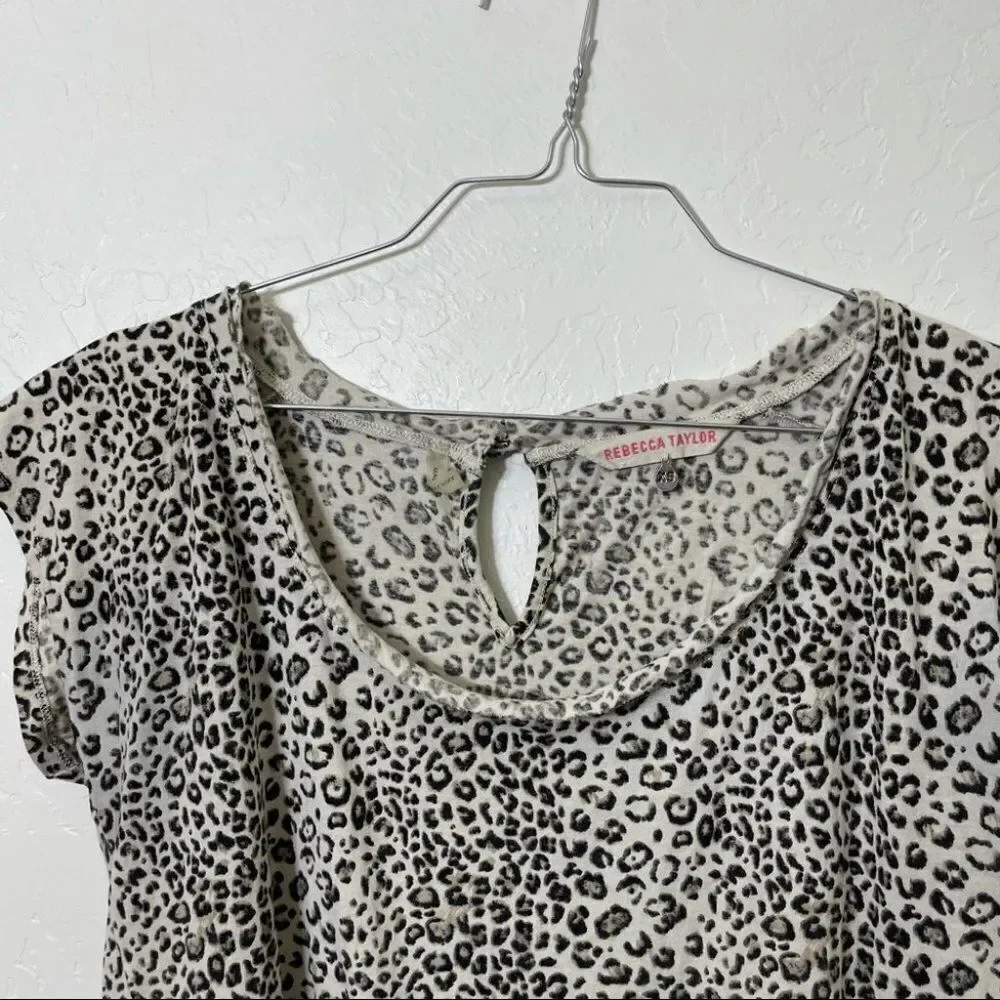 Rebecca Taylor Cheetah Leopard Print Ruffle Cotton Tee  Shirt